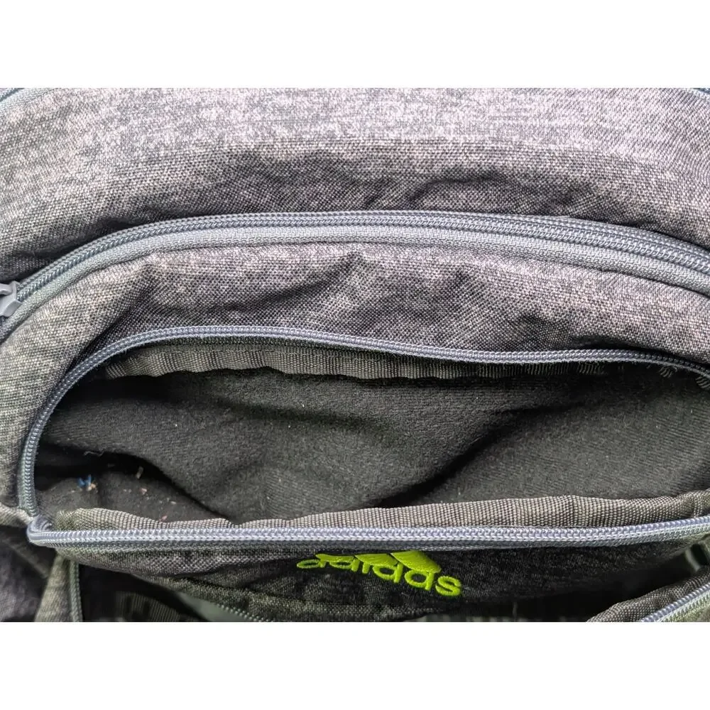 Adidas LoadSpring Backpack Gray Black Neon Green Large Multi Pocket School Bag